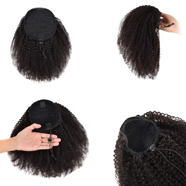 Synthetic Afro Puff Drawstring Ponytail Extension for Black Women Short Afro Curly Clip On Kinky Drawstring Bun (1B#) - Image 5