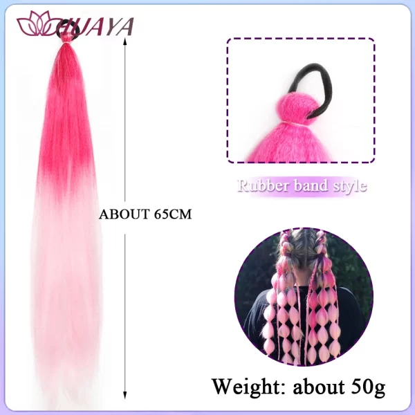 26inch Synthetic Ponytail Extensions With Rubber Band Ombre Braided Colorful Ponytail DIY Ponytail Hair Daily Party Wear Use - Image 18