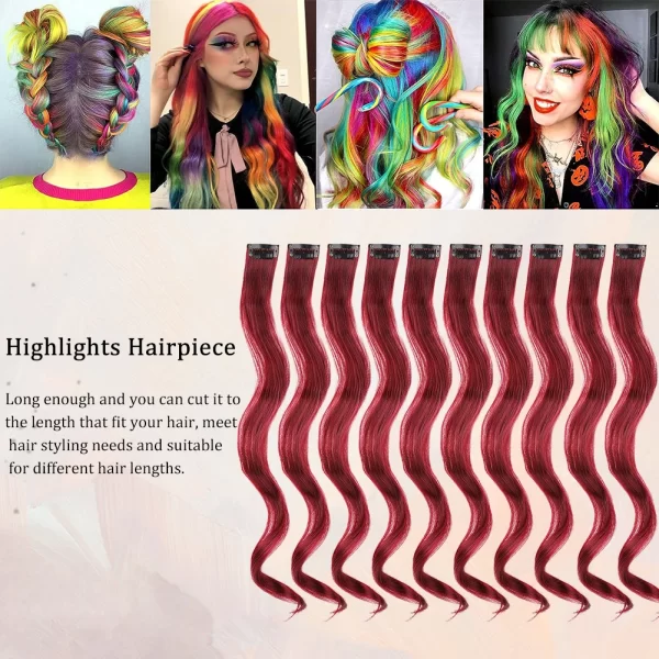 Clip in Hair Extensions,10Pcs/Pack Colored Curly Wave Hair Extensions Party Highlights Long Curly Synthetic Hairpieces for Women - Image 4