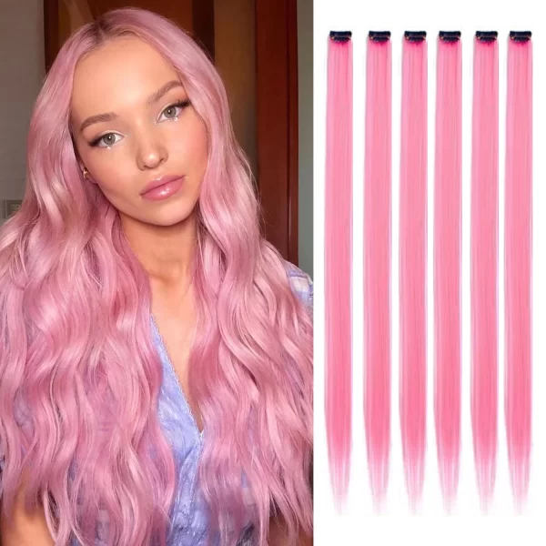6pcs/pack Colored Party Highlights Clip in Hair Extensions for Girls 22 inches Multi-colors Straight Hair Synthetic Hairpieces - Image 10