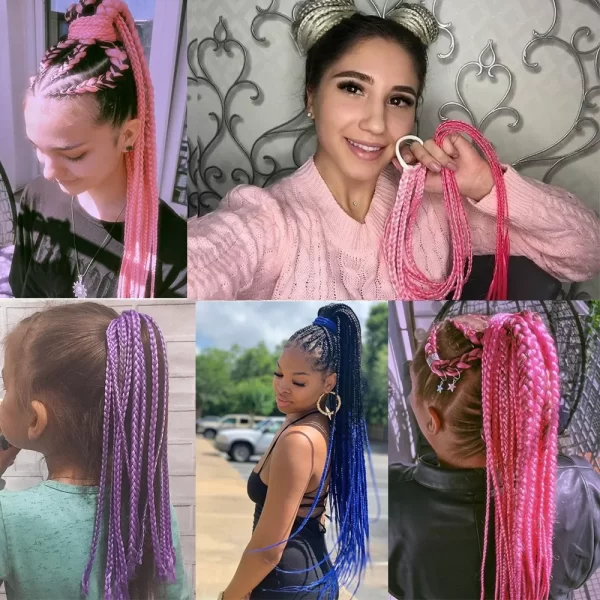 Synthetic Colored Braided Ponytail Hair Extension 60CM Elastic Rubber Band Braiding Ponytail Hair Extensions For Girls - Image 5