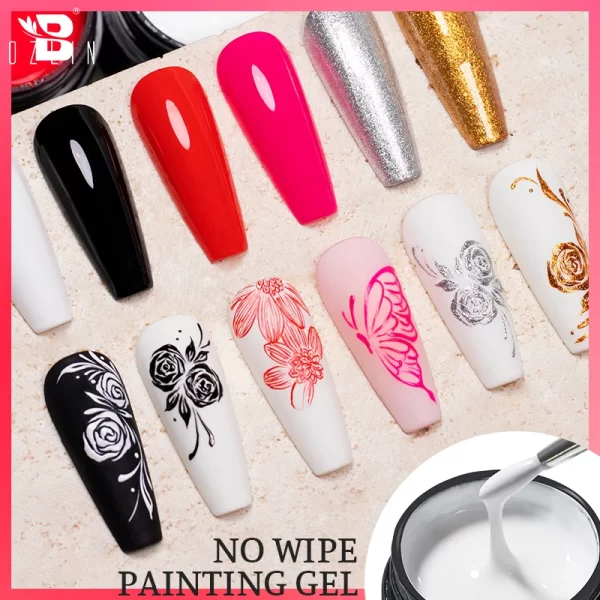 BOZLIN 5ml 4 In 1 No Wipe Painting Gel Varnish Black White Color Painting Liner Nail Art Glitter UV Gel Top Coat Manicure Polish - Image 2