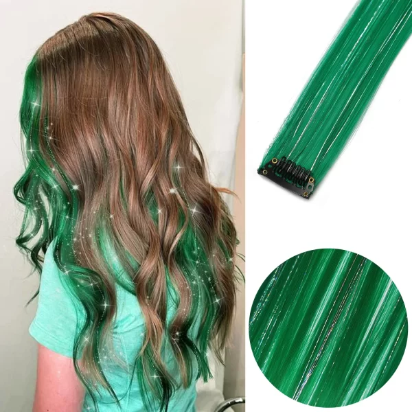 6pcs/pack Colored Party Highlights Clip in Hair Extensions for Girls 22 inches Multi-colors Straight Hair Synthetic Hairpieces - Image 38