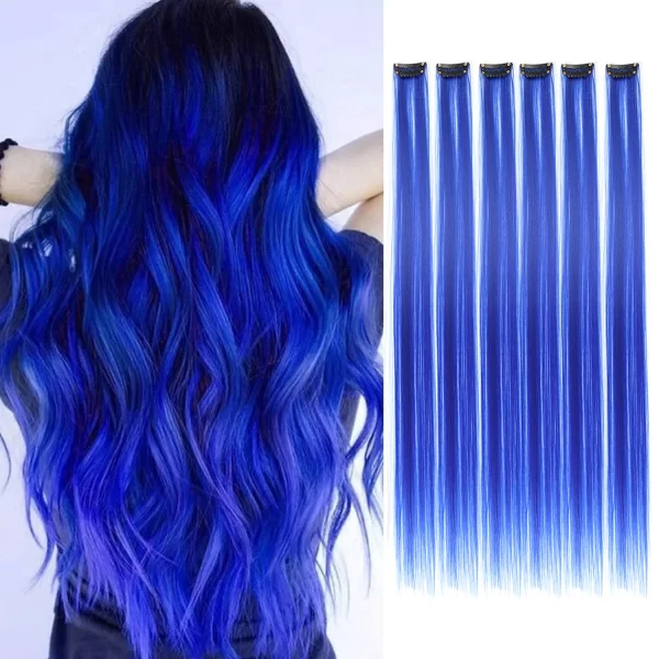 6pcs/pack Colored Party Highlights Clip in Hair Extensions for Girls 22 inches Multi-colors Straight Hair Synthetic Hairpieces - Image 16