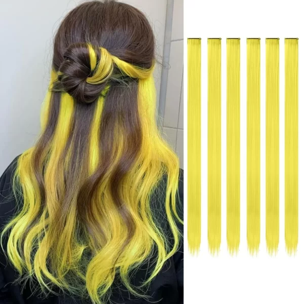 6pcs/pack Colored Party Highlights Clip in Hair Extensions for Girls 22 inches Multi-colors Straight Hair Synthetic Hairpieces - Image 19