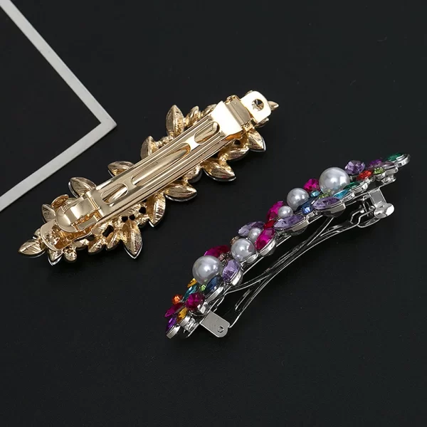 Luxury Rhinestones Faux Pearl Spring Clip Women Elegant Crystal Leaf Flower Hairpins For Bridal Wedding Headdress Accessories - Image 5