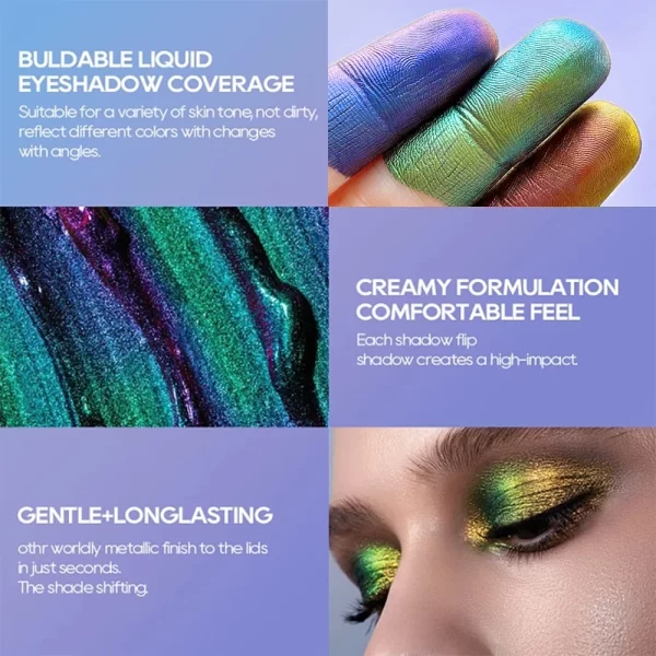 Metal Liquid Chameleon Eye Shadowcosmetics Multi-Dimensional Eye Makeup, Durable Holographic Flash Multi-color Eye Shadow Makeup - Image 6