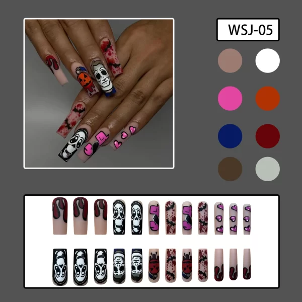 24pcs Green Witch Castle Fale nails Halloween Series Long Coffin Acrylic Nail Art Patch Full Cover Detachable Press on Nail Tips - Image 7