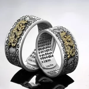BOCAI S990 Sterling Silver Rings New Fashion Heart Sutra  Six-character Mantra PiXiu Flying Loong Argentum Jewelry Free Shipping