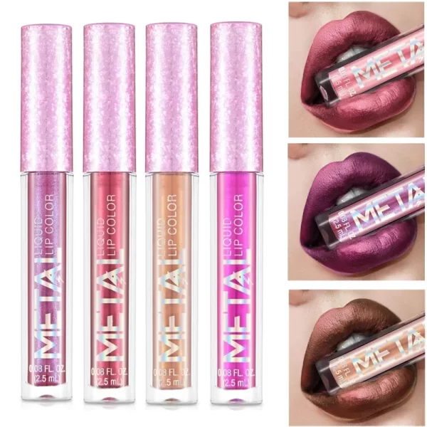 Glitter Metallic Liquid Lipstick Waterproof Shiny Shimmer Metal Lip Gloss Tint Non-Stick Cup Lipgloss Long Lasting Makeup Beauty - Image 2