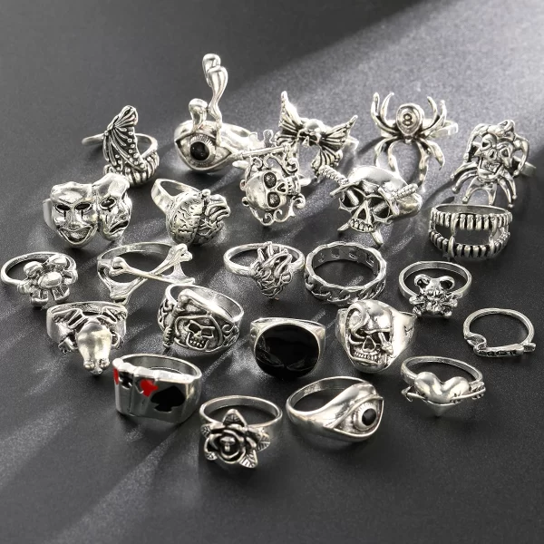 24 Pcs Gothic Skeleton Unisex Ring Set Punk Grunge Butterfly Frog Woman Man Jewelry Hip Hop Party Street Ring Accessories Gift - Image 2