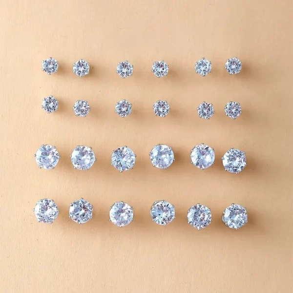 12 Pair/Lot White Shiny Wedding Stud Earrings Set For Women Men Crystal Jewelry Accessories Oorbellen Jewelry Earrings - Image 5
