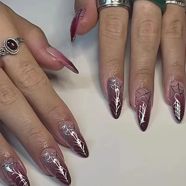24pcs Halloween Spider Fake Nail Patch Printed French Coffin Ballet Fake Nail Wearable Full Cover Artificial Nail Tips for Girls - Image 12