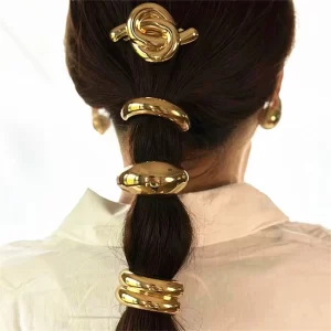 European and American style simple U-shaped alloy ponytail headband high elastic rubber band hairband low ponytail hairband fema