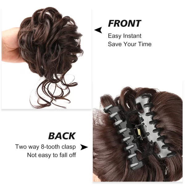 Messy Bun Synthetic Hair Piece Claw Clip Curly Wavy Hair Bun Tousled Updo Scrunchie Long Beard Chignon Ponytail for Daily Wear - Image 3
