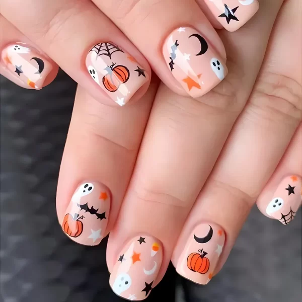 Red Spider Printed False Nails Halloween Nail Art Decor Press on Nails for Girl Gifts Short Round Cool y2k Style Fake Nail Tips - Image 16