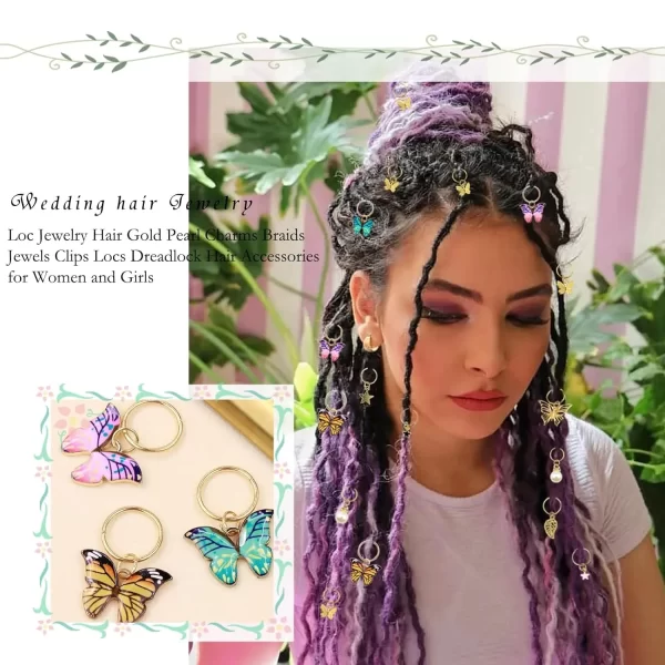 20Pcs Butterfly Braid Clips Crystal Dreadlock Hair Accessories Colorful Butterflies Pendant Charms Pearl Shiny Hair Accessories - Image 7
