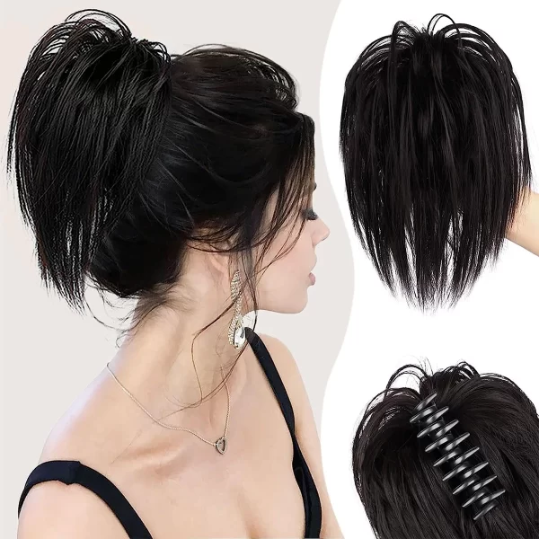 Messy Bun Hair Piece Claw Clip in Hair Buns Hair Piece for Women Straight Short High Ponytail Extension Tousled Updo Faux Hair B - Image 7