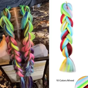 Jumbo Braiding Hair Rainbow Colors Extensions Fiber Mix Four Silky Colorful Twist Hair Extensions Women Colored Synthetic Braids
