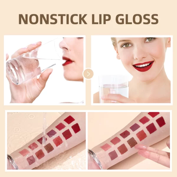 QIBEST 24 Colors Lip Gloss Sexy Red Waterproof  Nude Liquid Lipstick Non-Stick Long Lasting Black White Lipgloss Tint Cosmetics - Image 6