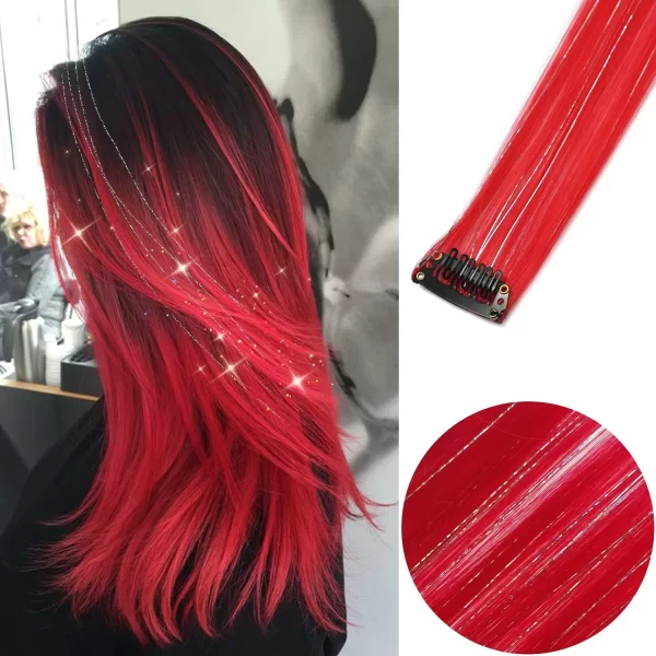 6pcs/pack Colored Party Highlights Clip in Hair Extensions for Girls 22 inches Multi-colors Straight Hair Synthetic Hairpieces - Image 39