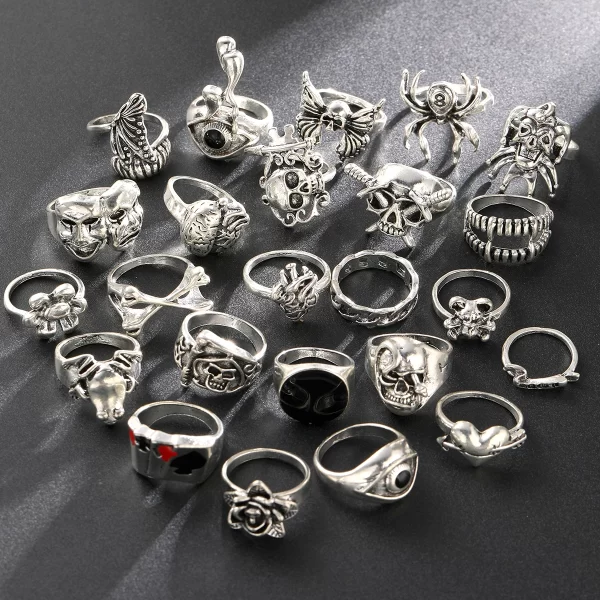 24 Pcs Gothic Skeleton Unisex Ring Set Punk Grunge Butterfly Frog Woman Man Jewelry Hip Hop Party Street Ring Accessories Gift - Image 3