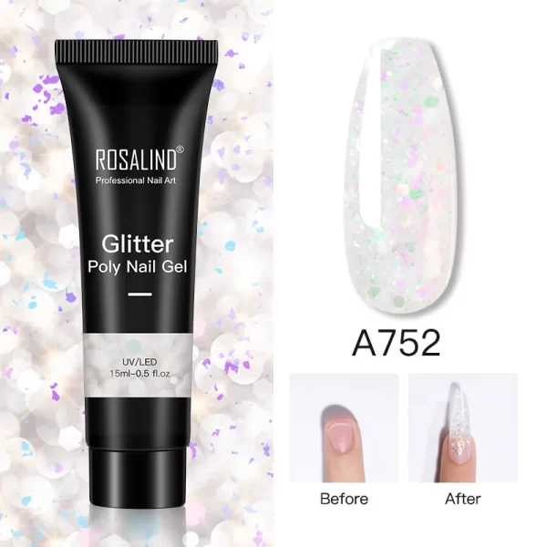 ROSALIND Colorful 15ml Poly Nail Gel Semi Permanent Acrylic Liquid Fast Extension Nail Gel Build Cured with UV/LED Lamp - Image 19