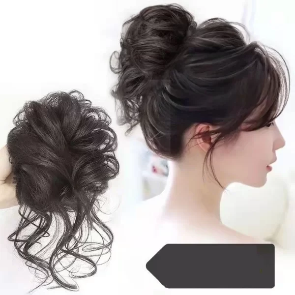 Messy Synthetic Hair Bun Scrunchy Donut Wavy Updo Elastic Scrunchie Wig Hair Rings Bridal Hairpiece Easy Bun Updos for Women - Image 2