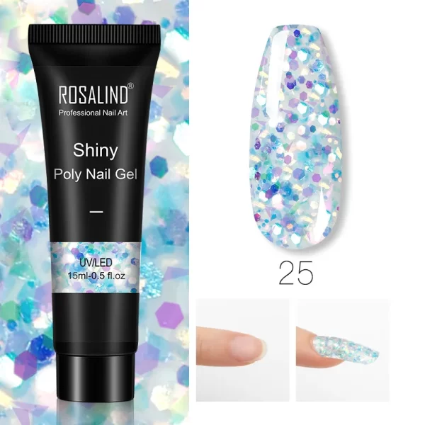 ROSALIND Colorful 15ml Poly Nail Gel Semi Permanent Acrylic Liquid Fast Extension Nail Gel Build Cured with UV/LED Lamp - Image 31