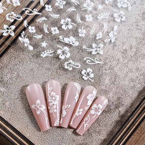 1pc 3D Hibiscus Flowers Nail Sticker White Black Flower Petals Adhesive Decals Pink Golden Floral Slider For Nail Art Decoration - Image 9