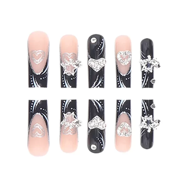24PCS/1BOX Black French Wearing Sweet and Cool Nail Patch Glitter Love Stars in Europe and America Dark Department Fake Nail - Image 3