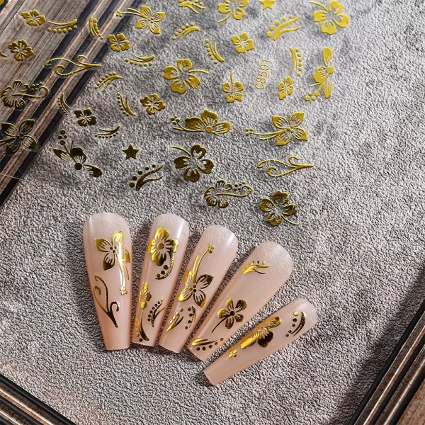 1pc 3D Hibiscus Flowers Nail Sticker White Black Flower Petals Adhesive Decals Pink Golden Floral Slider For Nail Art Decoration - Image 10