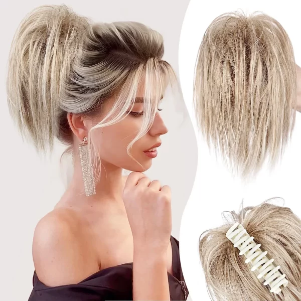 Messy Bun Hair Piece Claw Clip in Hair Buns Hair Piece for Women Straight Short High Ponytail Extension Tousled Updo Faux Hair B - Image 8