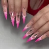 24Pcs Long Stiletto Almond Head Fake Nails with Rhinestone Design Wearable Pink French Press on False Nails Jelly Stick-ons - Image 3
