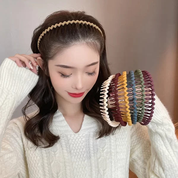 Elegant Solid Color Wave Hairbands For Women Trendy Toothed Non-slip Hair Combs Hair Accessories Girl Face Wash Sports Headbands - Image 2
