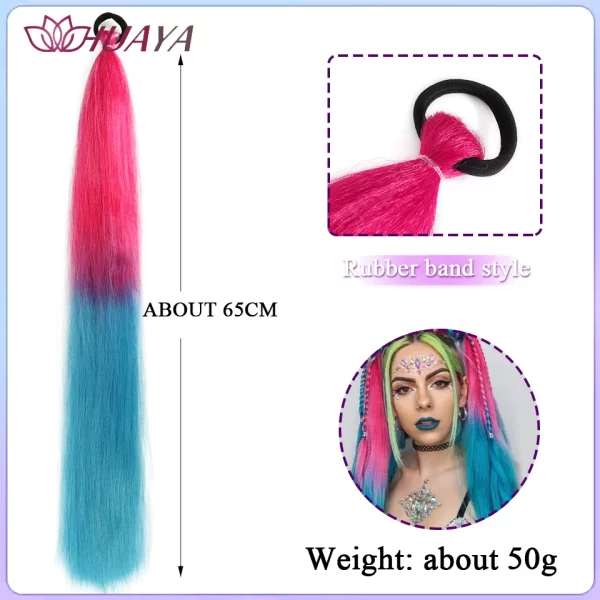 26inch Synthetic Ponytail Extensions With Rubber Band Ombre Braided Colorful Ponytail DIY Ponytail Hair Daily Party Wear Use - Image 11