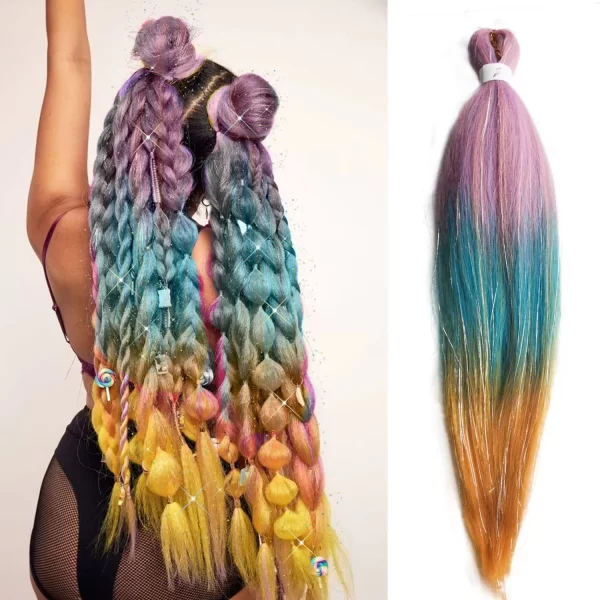Purple Pink White 3 Tones Ombre Straight Braids Blend Hair Tinsel Festival Rave Hair Extensions for Girls Crazy Hair Day Braids - Image 18