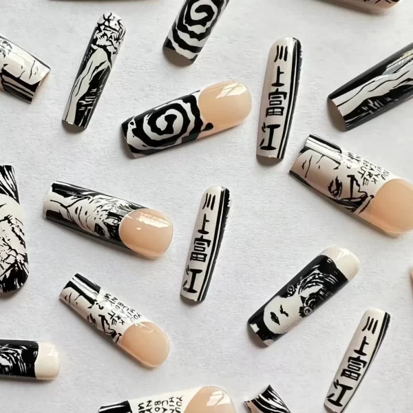 Horror Manga Gothic Style Fake Nails Black White Anime Nail Art Press on Nails Nail Accessories Popular False Nails Nail Tips - Image 4