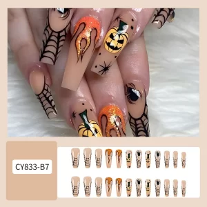 Halloween Acrylic Press On Nails Almond Shape Fake Nails Short Full Cover Glue On Nails Halloween Stick On Nails Cute Ghost Pump