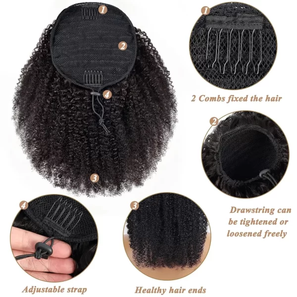 Synthetic Afro Puff Drawstring Ponytail Extension for Black Women Short Afro Curly Clip On Kinky Drawstring Bun (1B#) - Image 4