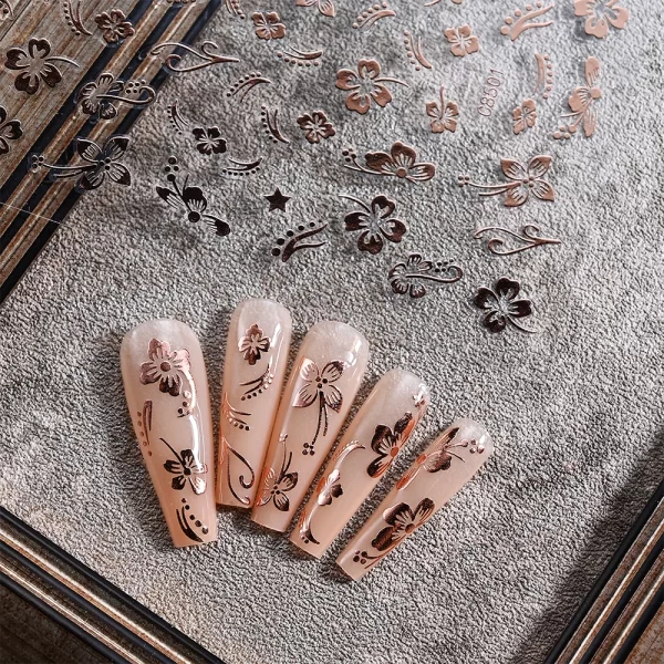 1pc 3D Hibiscus Flowers Nail Sticker White Black Flower Petals Adhesive Decals Pink Golden Floral Slider For Nail Art Decoration - Image 7