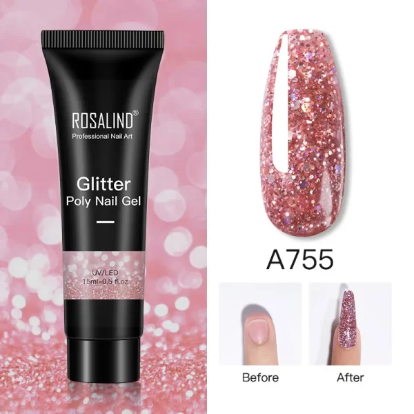 ROSALIND Colorful 15ml Poly Nail Gel Semi Permanent Acrylic Liquid Fast Extension Nail Gel Build Cured with UV/LED Lamp - Image 20