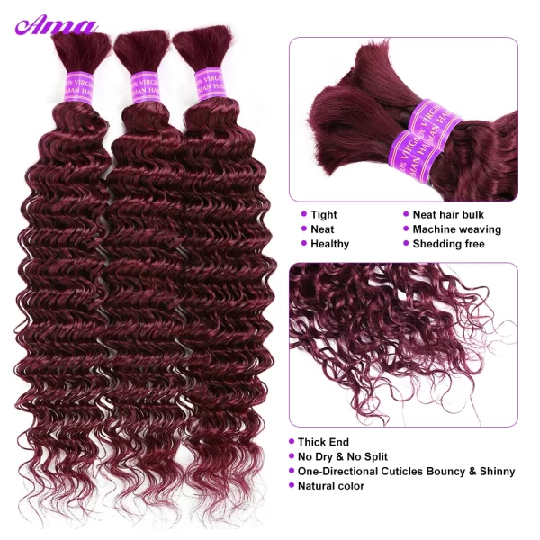 99j Burgundy Bulk Human Hair For Braiding Deep Wave Human Hair Bundles No Weft Bundles For Women Hair Extensions 100g - Image 5