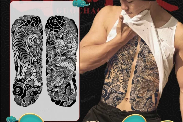 Full Back Chest Herbal Juice Ink Semi-permanent Tattoo Stickers 7-15 Days Long Lasting Temporary Fake Tattoo Totem Men Adult - Image 35