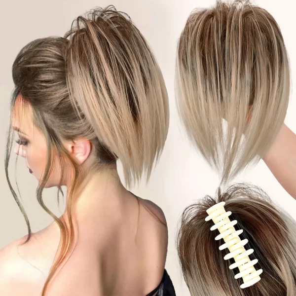 Messy Bun Hair Piece Claw Clip in Hair Buns Hair Piece for Women Straight Short High Ponytail Extension Tousled Updo Faux Hair B - Image 6