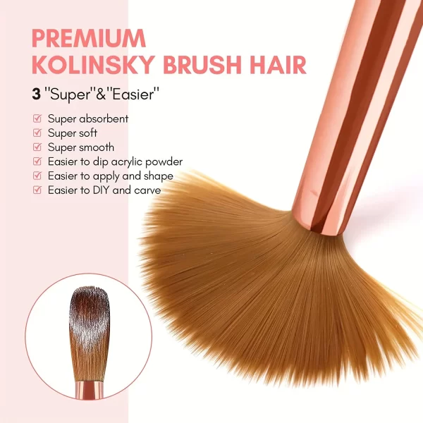 3Pcs Acrylic Nail Brush Set #8/10/14 Professional Acrylic Powder Extension Nail Brushes Nail Art 3D Carving Manicure Salon Tools - Image 5