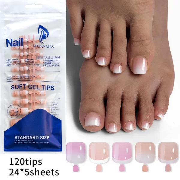 120pcs Gradient Short Ballet Press on Toenails Wearable Simple Nude Color False Toe Nails Full Cover Finished False Nail Tips *& - Image 4