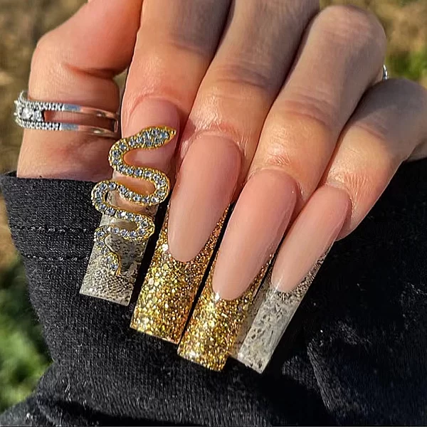 24Pcs/Set Super Long Square French Ballet Geometry AB Diamond Bow Decoration Full Coverage Wearable Fake Nail Press on Nail Art - Image 22