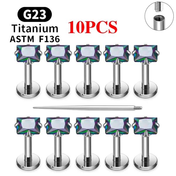 2/10PCS G23 Titanium Piercing Jewelry Ear Cartilage Tragus Heart Flat Back Stud Earrings 16G CZ Internal Thread Labret Lip Ring - Image 8
