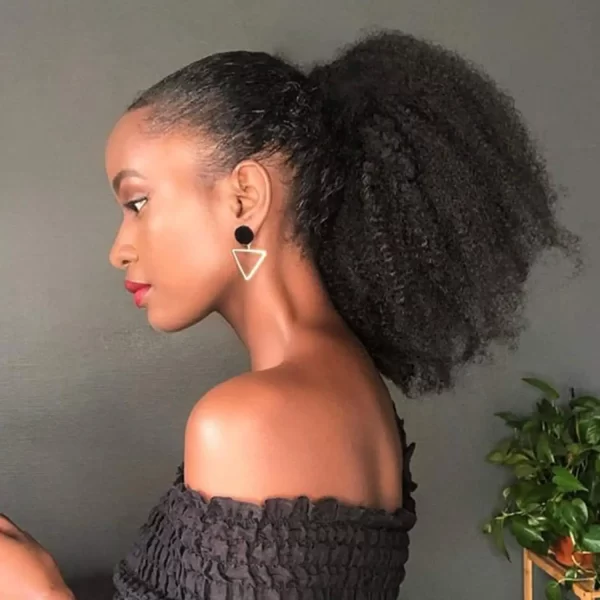 Synthetic Afro Puff Drawstring Ponytail Extension for Black Women Short Afro Curly Clip On Kinky Drawstring Bun (1B#) - Image 2